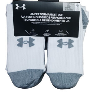 Under Armour UA Performance Tech Unisex Youth 6 Pack Crew Socks Size M 4.5-7 New